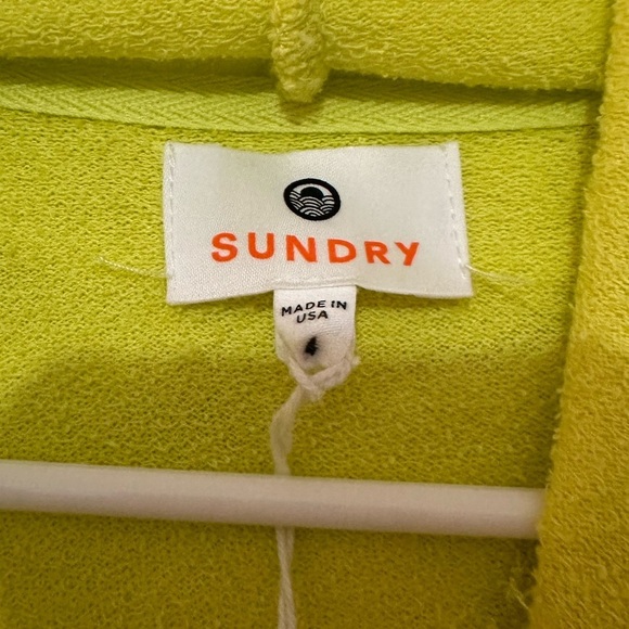 NWT Sundry Oversized Pullover Hoodie with Rainbow Drawstrings Neon Yellow - Picture 7 of 9